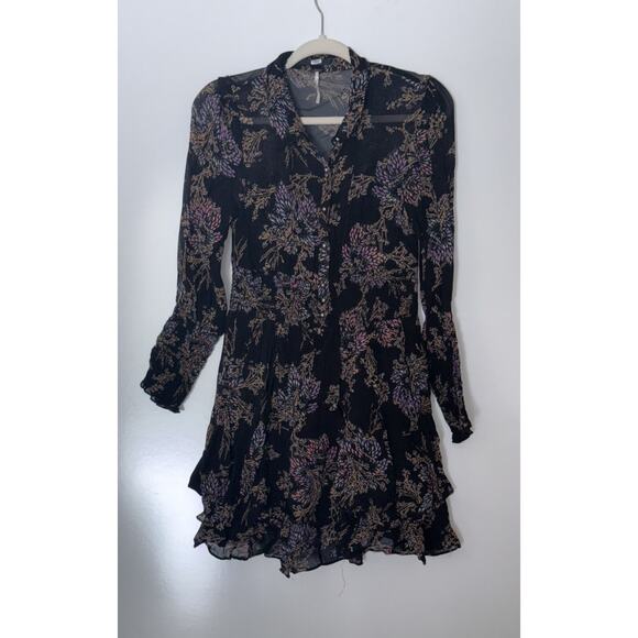 Free People Mini Dress Floral Chiffon Sheer OB677093 Black Combo Medium - Picture 3 of 6